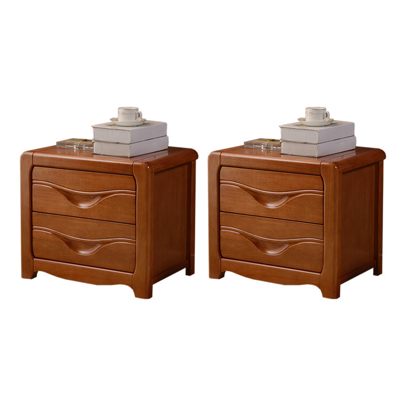 2 Drawers Solid Wood Nightstand Contemporary Oak Night Table 21.3"L x 16.1"W x 19.1"H Medium Wood 2 Piece Set Clearhalo 'Bedroom Furniture' 'furn' 'furn_night_stand' 'Furniture' 'night_stand' 'Nightstands' 6366581