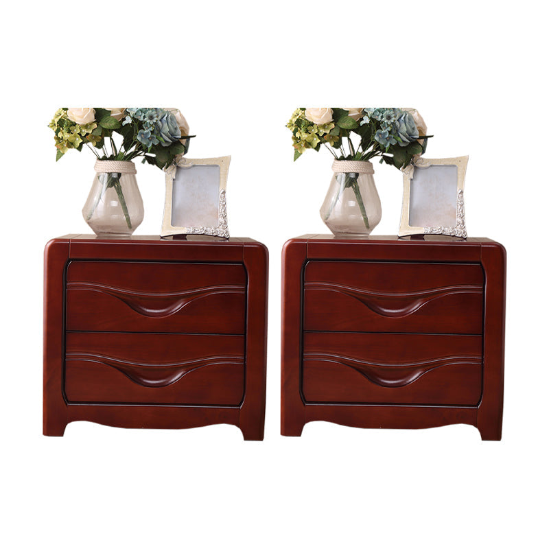 2 Drawers Solid Wood Nightstand Contemporary Oak Night Table 21.3"L x 16.1"W x 19.1"H Dark Red 2 Piece Set Clearhalo 'Bedroom Furniture' 'furn' 'furn_night_stand' 'Furniture' 'night_stand' 'Nightstands' 6366586