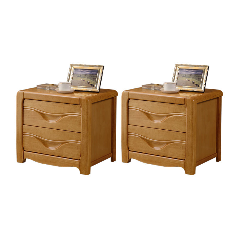 2 Drawers Solid Wood Nightstand Contemporary Oak Night Table 21.3"L x 16.1"W x 19.1"H Light Wood 2 Piece Set Clearhalo 'Bedroom Furniture' 'furn' 'furn_night_stand' 'Furniture' 'night_stand' 'Nightstands' 6366589