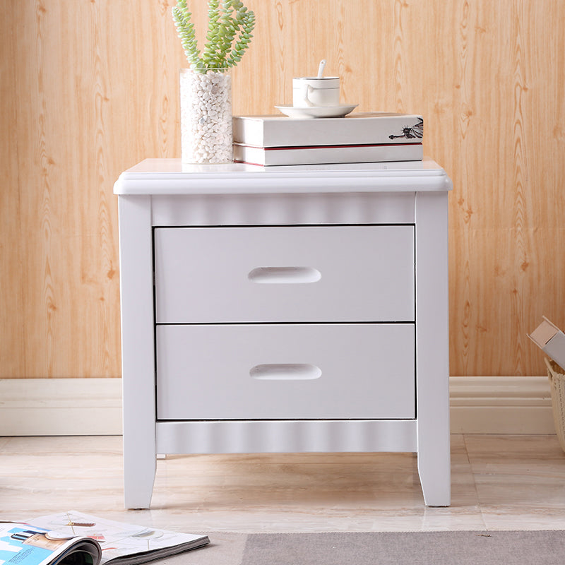 2 Drawers Solid Wood Nightstand Contemporary Oak Night Table 18.5"L x 15.4"W x 19.7"H White 1 Piece Clearhalo 'Bedroom Furniture' 'furn' 'furn_night_stand' 'Furniture' 'night_stand' 'Nightstands' 6366597