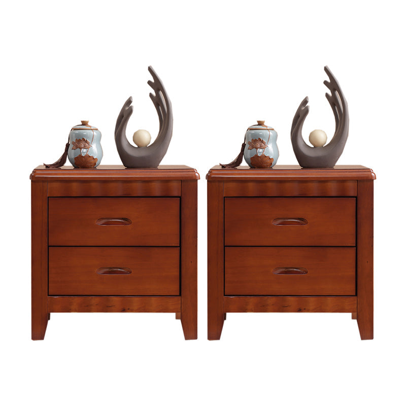 2 Drawers Solid Wood Nightstand Contemporary Oak Night Table 18.5"L x 15.4"W x 19.7"H Medium Wood 2 Piece Set Clearhalo 'Bedroom Furniture' 'furn' 'furn_night_stand' 'Furniture' 'night_stand' 'Nightstands' 6366602