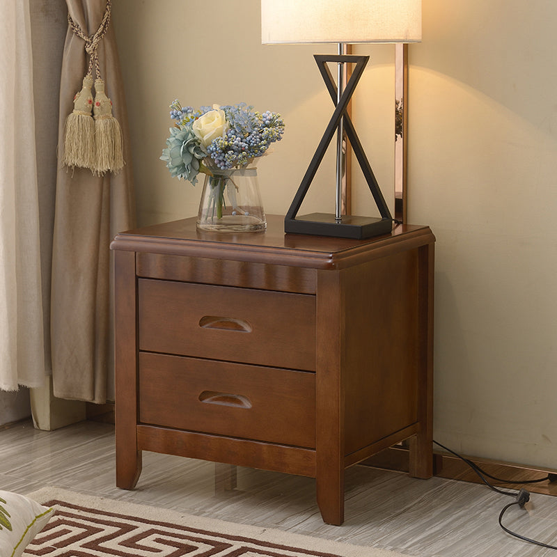 2 Drawers Solid Wood Nightstand Contemporary Oak Night Table 18.5"L x 15.4"W x 19.7"H Nut-Brown 1 Piece Clearhalo 'Bedroom Furniture' 'furn' 'furn_night_stand' 'Furniture' 'night_stand' 'Nightstands' 6366603