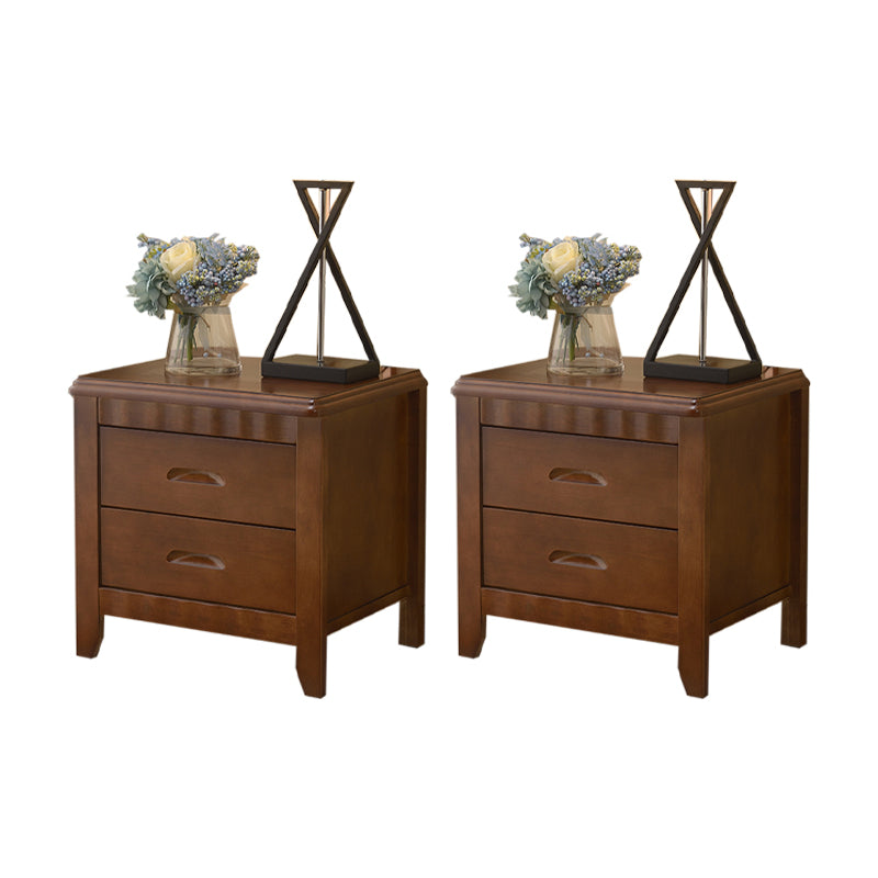 2 Drawers Solid Wood Nightstand Contemporary Oak Night Table 18.5"L x 15.4"W x 19.7"H Nut-Brown 2 Piece Set Clearhalo 'Bedroom Furniture' 'furn' 'furn_night_stand' 'Furniture' 'night_stand' 'Nightstands' 6366604