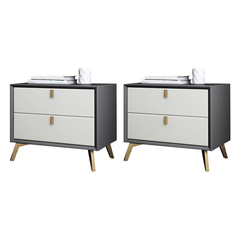 Solid Wood Night Table Contemporary Bed Nightstand with Drawers Dark Gray Beige 2 Piece Set Clearhalo 'Bedroom Furniture' 'furn' 'furn_night_stand' 'Furniture' 'night_stand' 'Nightstands' 6367160