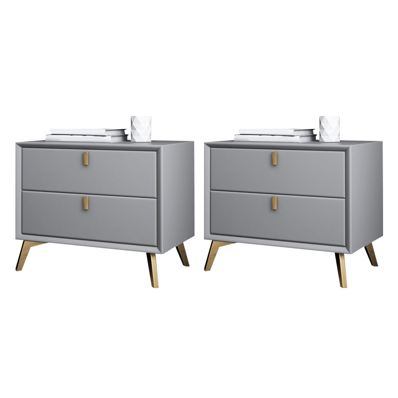 Solid Wood Night Table Contemporary Bed Nightstand with Drawers Light Gray 2 Piece Set Clearhalo 'Bedroom Furniture' 'furn' 'furn_night_stand' 'Furniture' 'night_stand' 'Nightstands' 6367169
