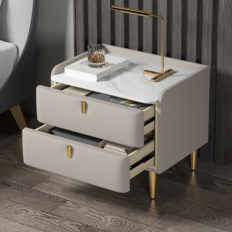 2 cassetti Le gambe del tavolo da notte contemporanee includevano comodini in legno massiccio, alto 18,5 "