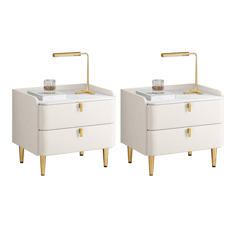 2 cassetti Le gambe del tavolo da notte contemporanee includevano comodini in legno massiccio, alto 18,5 "