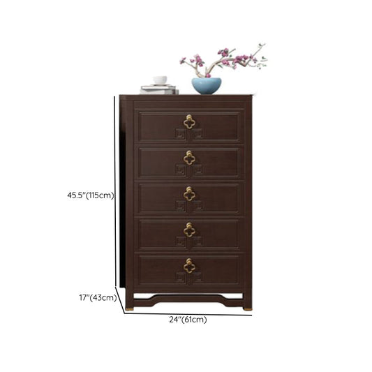 Glam Wooden Storage Chest Vertical Chest in Brown with Drawers