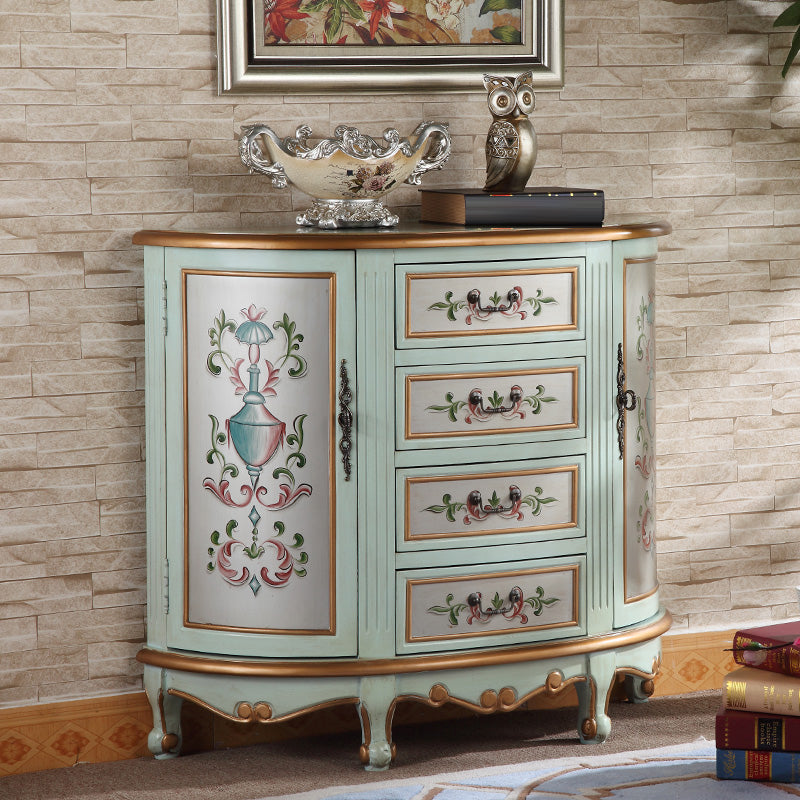 Cassettiera tradizionale in legno lavorato con 4 cassetti