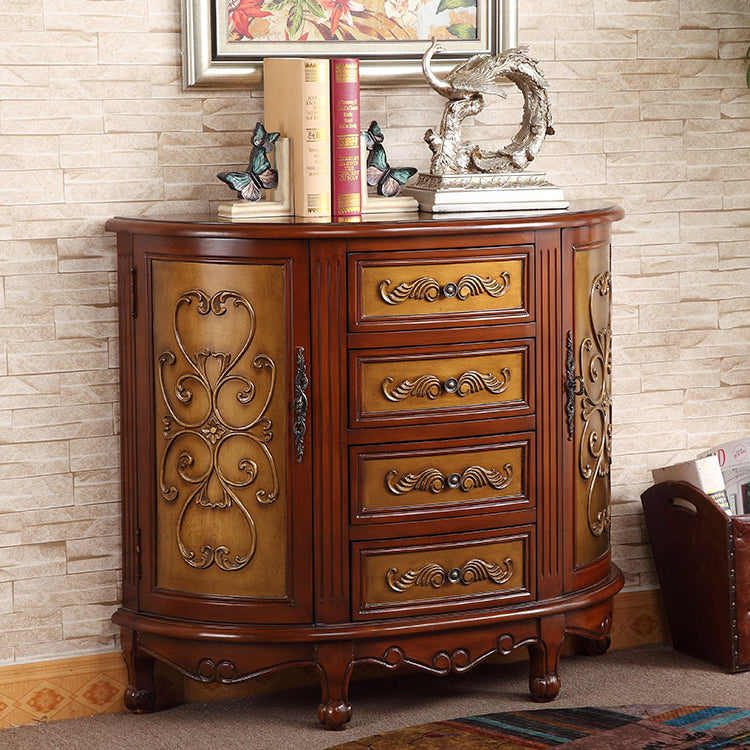 Cassettiera tradizionale in legno lavorato con 4 cassetti