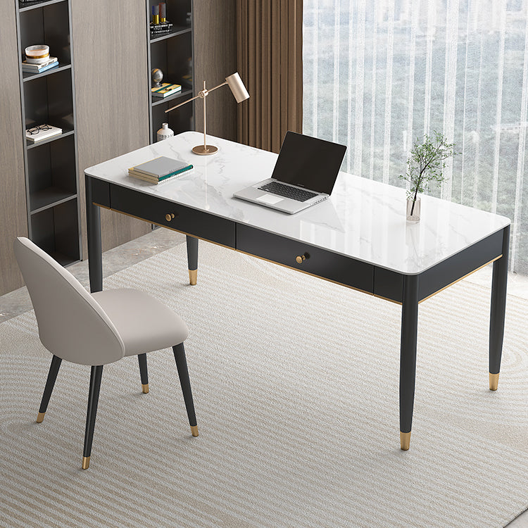 Glam Office Desk Antique Finish Curved Computer Desk with 2 Storage Drawers 47.2"L x 21.7"W x 29.5"H Clearhalo 'furn' 'furn_office_desk' 'Furniture' 'Office Desks' 'Office Furniture' 'office_desk' 6368794