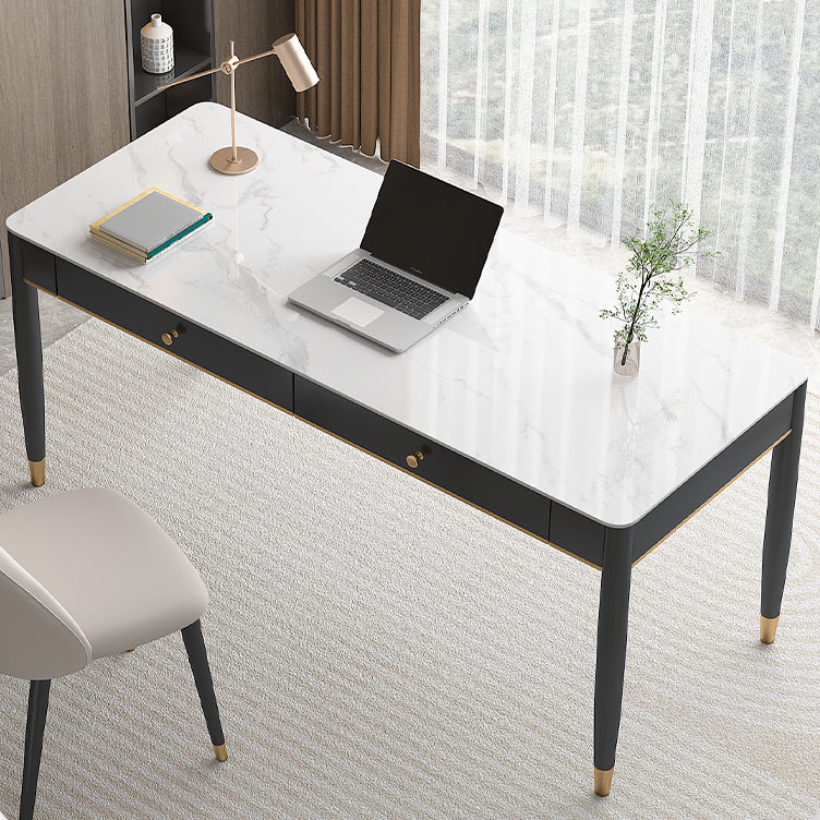 Glam Office Desk Antique Finish Curved Computer Desk with 2 Storage Drawers 39.4"L x 19.7"W x 29.5"H Clearhalo 'furn' 'furn_office_desk' 'Furniture' 'Office Desks' 'Office Furniture' 'office_desk' 6368796