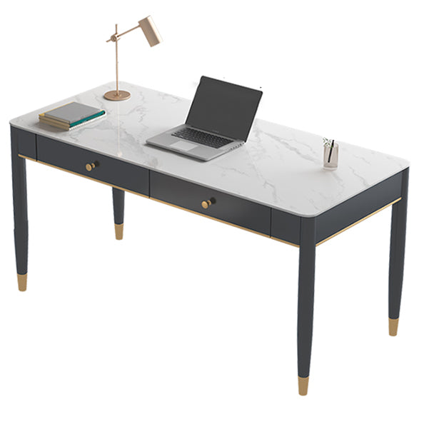 Glam Office Desk Antique Finish Curved Computer Desk with 2 Storage Drawers 31"L x 18"W x 30"H Clearhalo 'furn' 'furn_office_desk' 'Furniture' 'Office Desks' 'Office Furniture' 'office_desk' 6368798