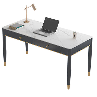 Glam Office Desk Antique Finish Curved Computer Desk with 2 Storage Drawers 31"L x 18"W x 30"H Clearhalo 'furn' 'furn_office_desk' 'Furniture' 'Office Desks' 'Office Furniture' 'office_desk' 6368798