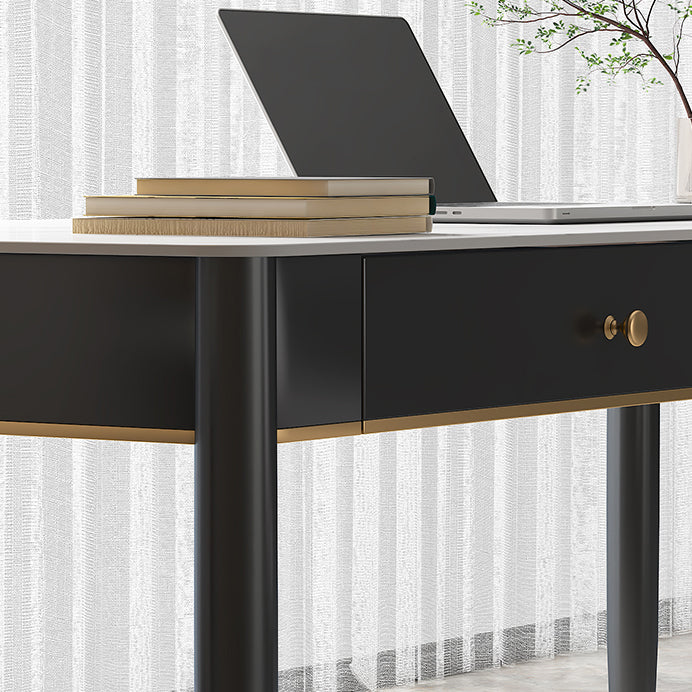 Glam Office Desk Antique Finish Curved Computer Desk with 2 Storage Drawers Clearhalo 'furn' 'furn_office_desk' 'Furniture' 'Office Desks' 'Office Furniture' 'office_desk' 6368799