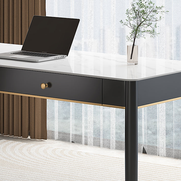 Glam Office Desk Antique Finish Curved Computer Desk with 2 Storage Drawers Clearhalo 'furn' 'furn_office_desk' 'Furniture' 'Office Desks' 'Office Furniture' 'office_desk' 6368800