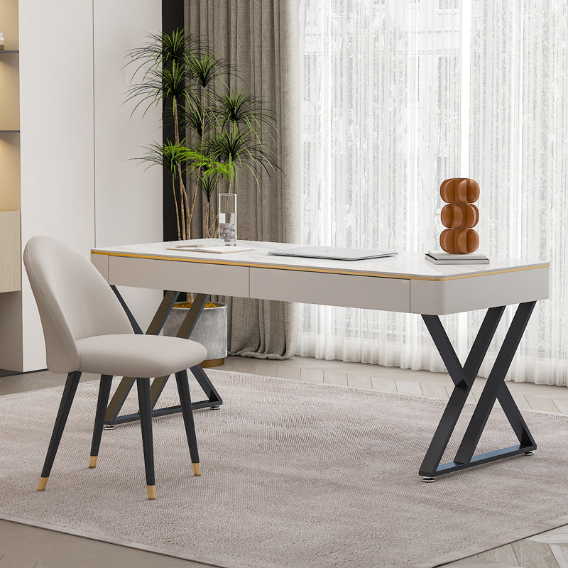 Glam Curved Office Desk Antique Finish Computer Desk with 2 Storage Drawers 63"L x 23.6"W x 29.5"H Black Clearhalo 'furn' 'furn_office_desk' 'Furniture' 'Office Desks' 'Office Furniture' 'office_desk' 6369056