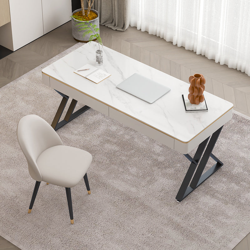 Glam Curved Office Desk Antique Finish Computer Desk with 2 Storage Drawers 55.1"L x 21.7"W x 29.5"H Black Clearhalo 'furn' 'furn_office_desk' 'Furniture' 'Office Desks' 'Office Furniture' 'office_desk' 6369057