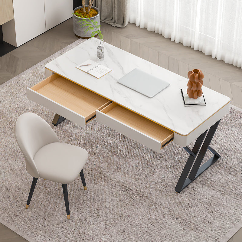 Glam Curved Office Desk Antique Finish Computer Desk with 2 Storage Drawers 47.2"L x 21.7"W x 29.5"H Black Clearhalo 'furn' 'furn_office_desk' 'Furniture' 'Office Desks' 'Office Furniture' 'office_desk' 6369059