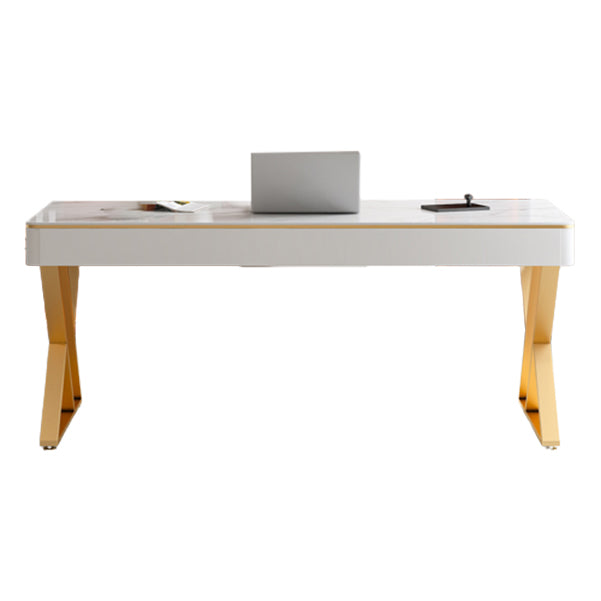 Glam Curved Office Desk Antique Finish Computer Desk with 2 Storage Drawers Gold Clearhalo 'furn' 'furn_office_desk' 'Furniture' 'Office Desks' 'Office Furniture' 'office_desk' 6369060