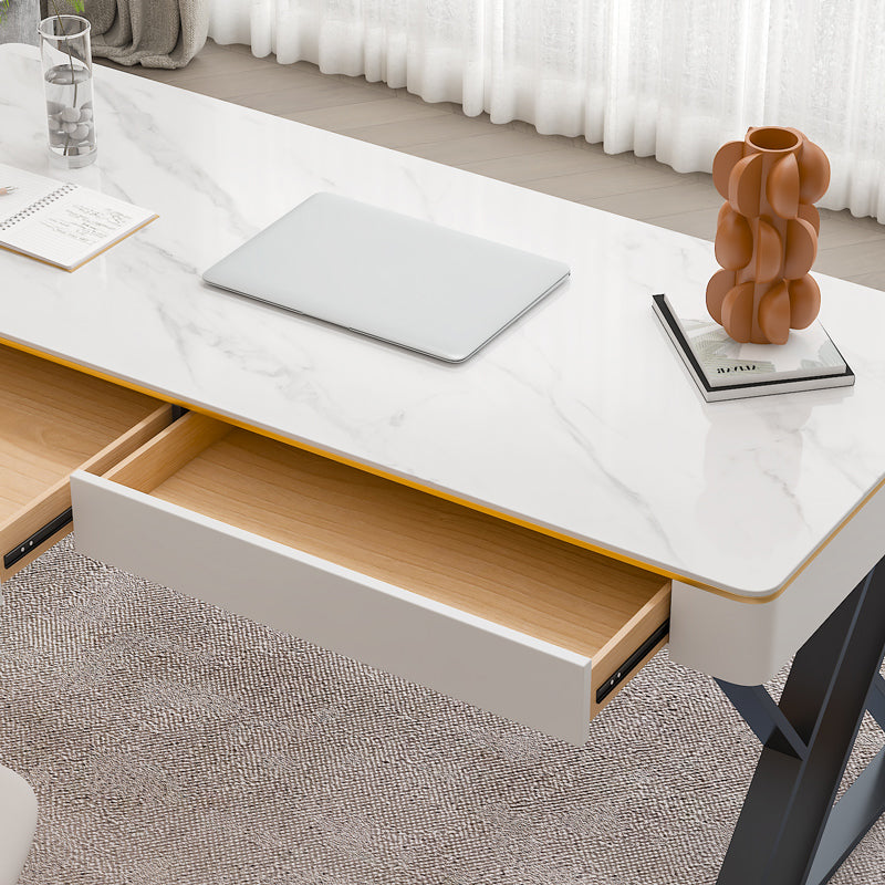 Glam Curved Office Desk Antique Finish Computer Desk with 2 Storage Drawers Clearhalo 'furn' 'furn_office_desk' 'Furniture' 'Office Desks' 'Office Furniture' 'office_desk' 6369061