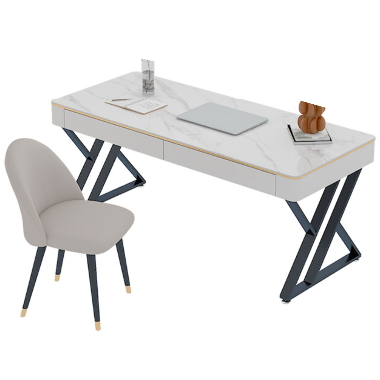 Glam Curved Office Desk Antique Finish Computer Desk with 2 Storage Drawers Black Clearhalo 'furn' 'furn_office_desk' 'Furniture' 'Office Desks' 'Office Furniture' 'office_desk' 6369063