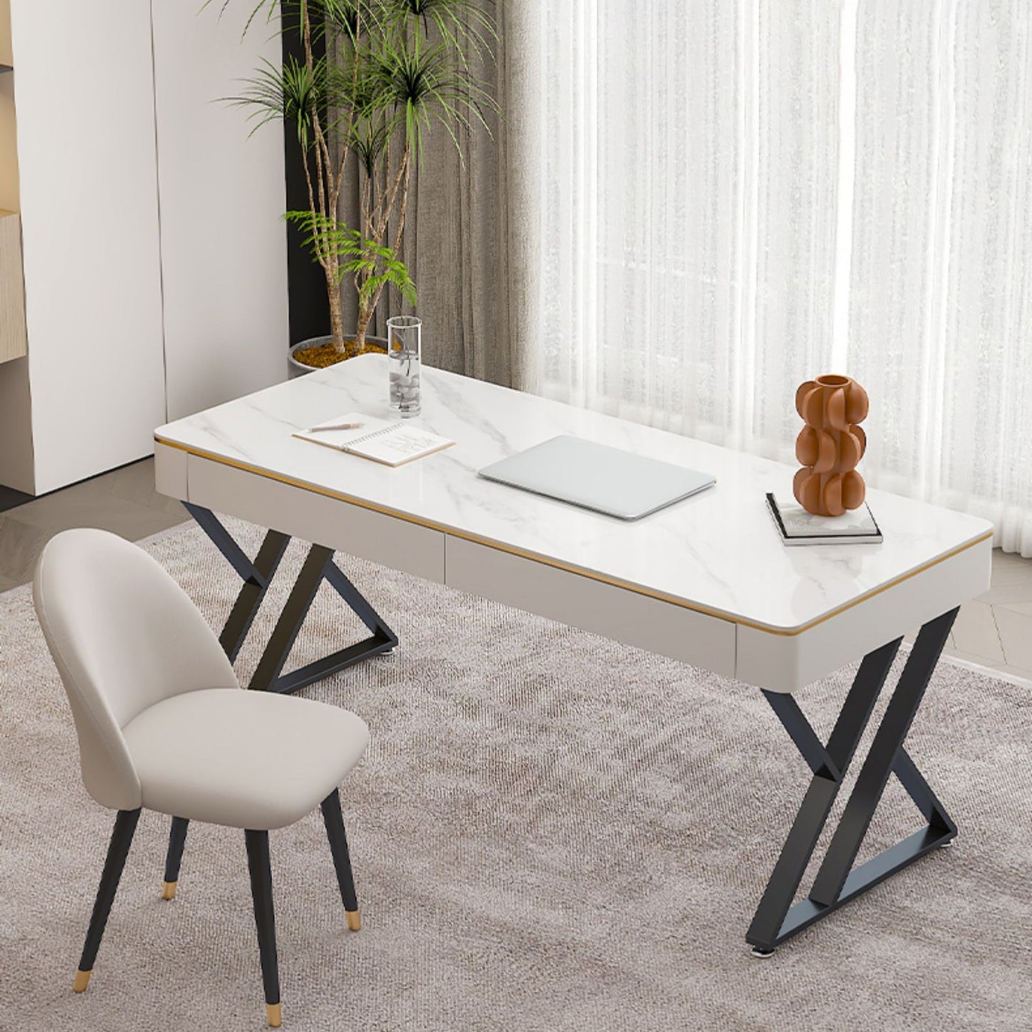 Glam Curved Office Desk Antique Finish Computer Desk with 2 Storage Drawers Clearhalo 'furn' 'furn_office_desk' 'Furniture' 'Office Desks' 'Office Furniture' 'office_desk' 6369065