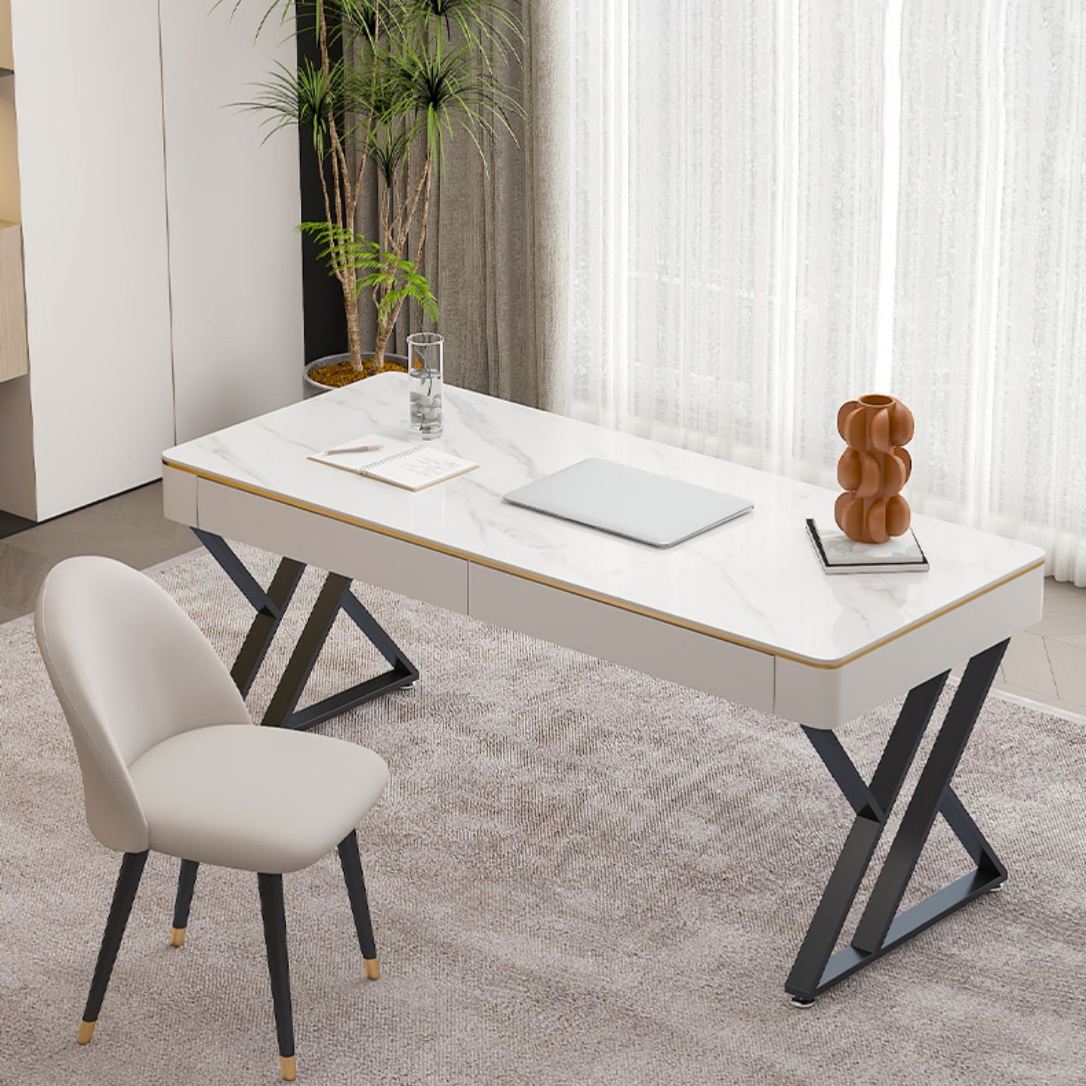 Glam Curved Office Desk Antique Finish Computer Desk with 2 Storage Drawers Clearhalo 'furn' 'furn_office_desk' 'Furniture' 'Office Desks' 'Office Furniture' 'office_desk' 6369065