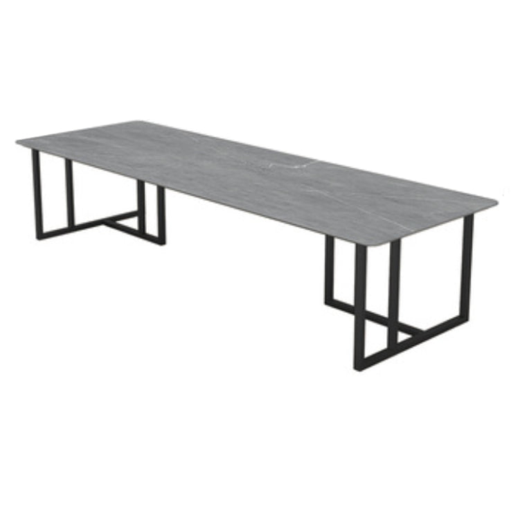 Bureau de bureau contemporain incurvé Bureau de traîneau gris avec des jambes en métal