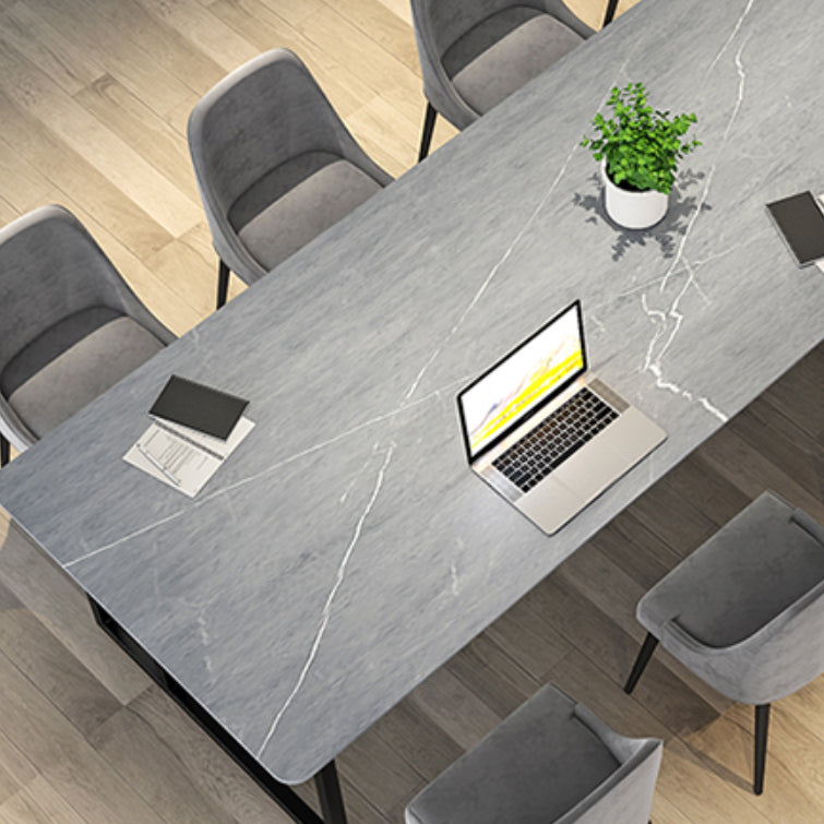 Bureau de bureau contemporain incurvé Bureau de traîneau gris avec des jambes en métal