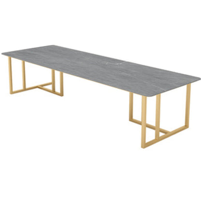 Bureau de bureau contemporain incurvé Bureau de traîneau gris avec des jambes en métal