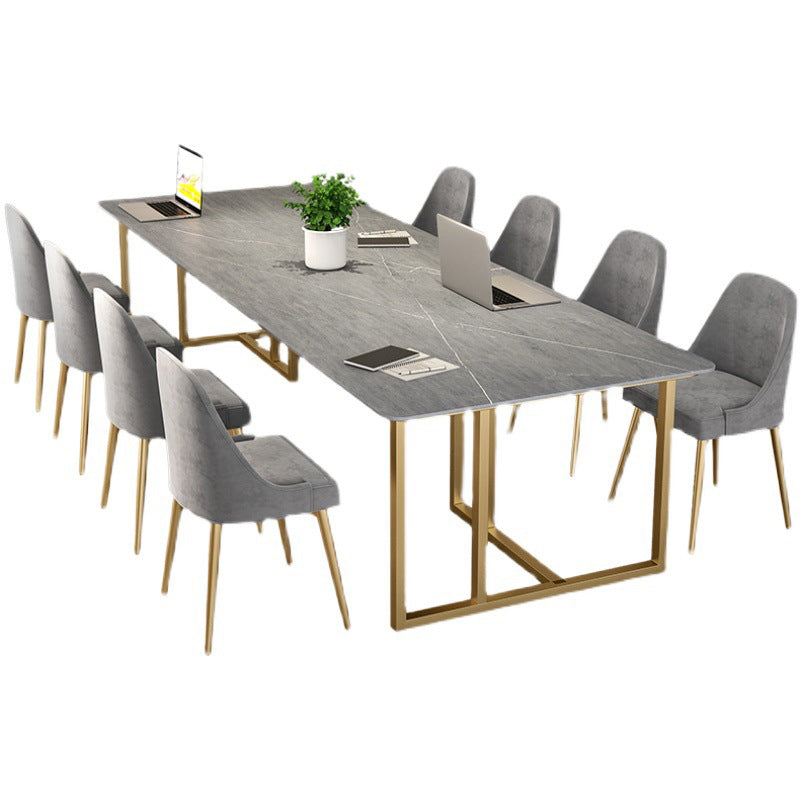 Bureau de bureau contemporain incurvé Bureau de traîneau gris avec des jambes en métal