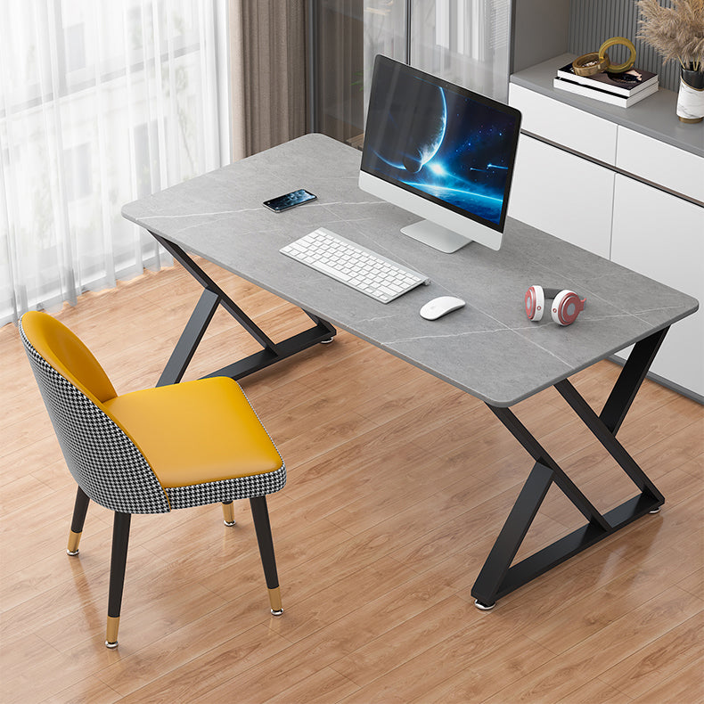 29"H Industrial Writing Desk Grey Rectangular Sled Office Desk 55.1"L x 31.5"W x 29.5"H Black Clearhalo 'furn' 'furn_office_desk' 'Furniture' 'Office Desks' 'Office Furniture' 'office_desk' 6369147