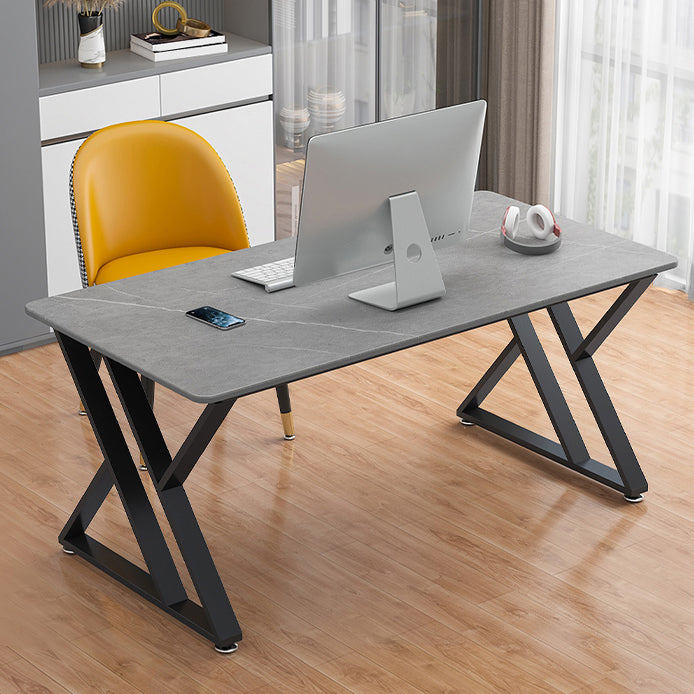 29"H Industrial Writing Desk Grey Rectangular Sled Office Desk 51.2"L x 27.6"W x 29.5"H Black Clearhalo 'furn' 'furn_office_desk' 'Furniture' 'Office Desks' 'Office Furniture' 'office_desk' 6369148