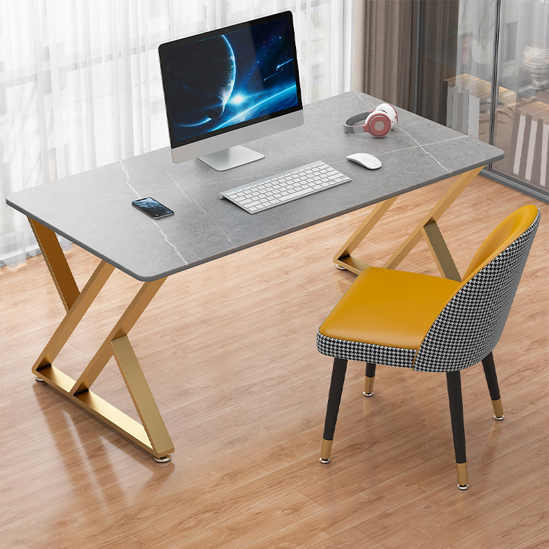 29"H Industrial Writing Desk Grey Rectangular Sled Office Desk 51.2"L x 27.6"W x 29.5"H Gold Clearhalo 'furn' 'furn_office_desk' 'Furniture' 'Office Desks' 'Office Furniture' 'office_desk' 6369150