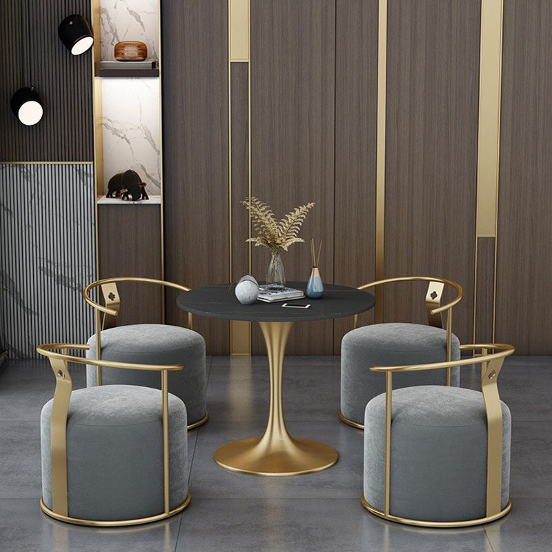 Glossy Black Dinette Set for Home 1/2/4/5 Pieces Glam Dining Table Set 5 Pieces: Table, 4 Grey Chairs Clearhalo 'Dining Room Sets' 'Dining Tables & Seating' 'dining_room_set' 'furn' 'furn_dining_room_set' 'Furniture' 'Kitchen & Dining Furniture' 6369202