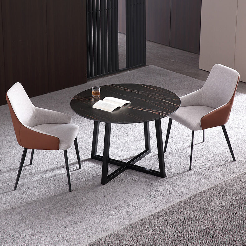 Metal Contemporary Dining Set 1/2/3 Pieces Black Stone Dining Table with Padded Chairs Clearhalo 'Dining Room Sets' 'Dining Tables & Seating' 'dining_room_set' 'furn' 'furn_dining_room_set' 'Furniture' 'Kitchen & Dining Furniture' 6369220