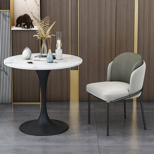 White Faux Marble Top Dining Table Set 1/2/5 Pieces Round Dining Set with Padded Chairs