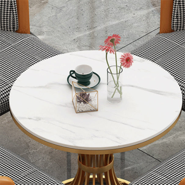 Glam Faux Marmor Dinette Set für Zuhause 1/4 Stücke glänzender weißer Esstisch Set