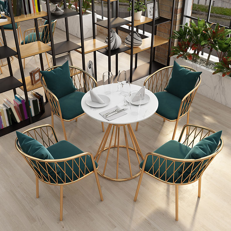 Glam Dinette Set para el hogar 1/2/3/5 piezas Mesa de comedor blanca con sillas de metal