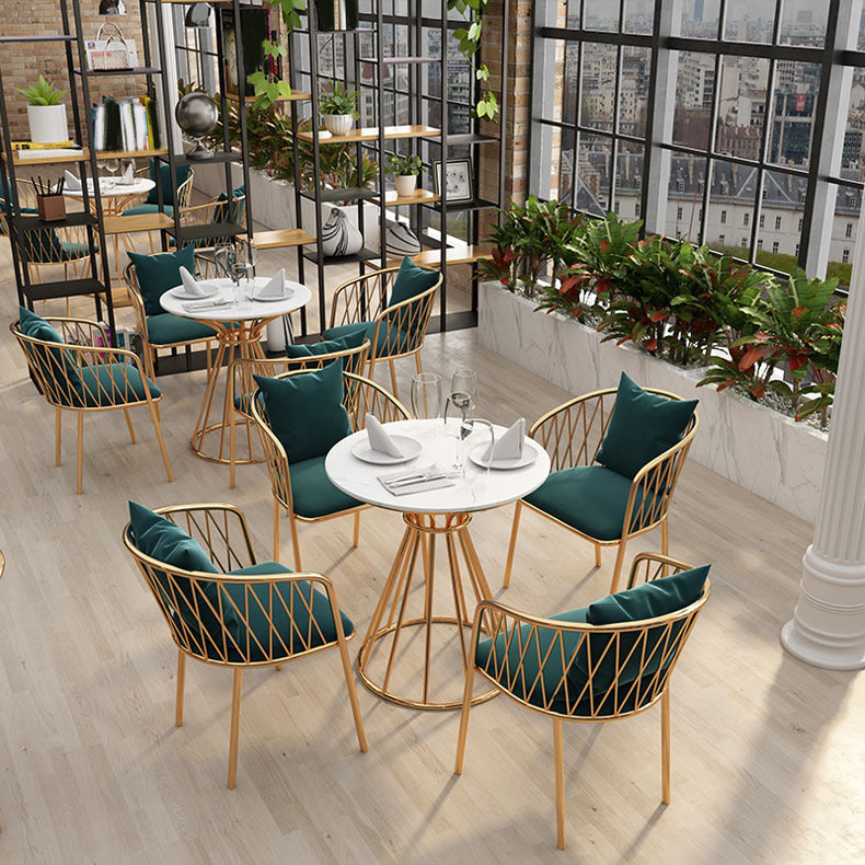 Glam Dinette Set para el hogar 1/2/3/5 piezas Mesa de comedor blanca con sillas de metal