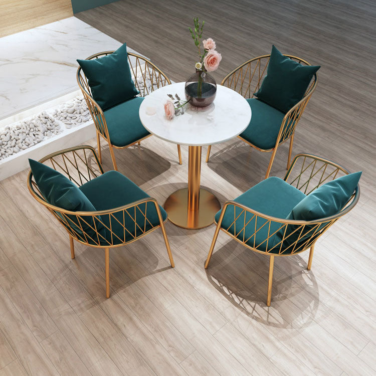 Glam Dinette Set para el hogar 1/2/3/5 piezas Mesa de comedor blanca con sillas de metal