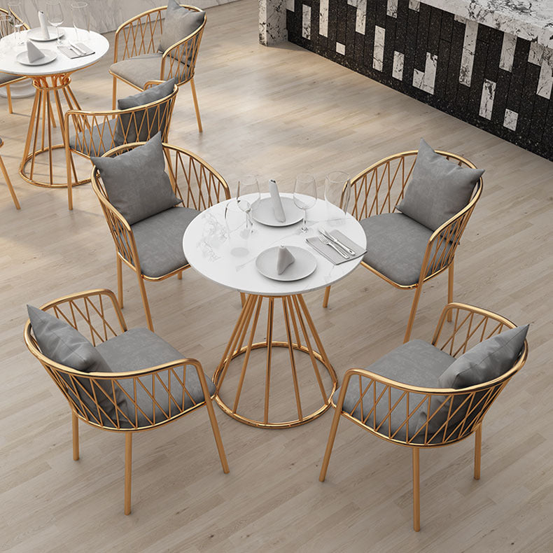 Glam Dinette Set para el hogar 1/2/3/5 piezas Mesa de comedor blanca con sillas de metal