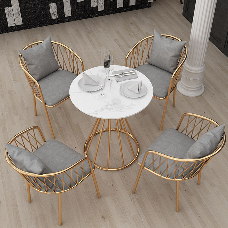 Glam Dinette Set para el hogar 1/2/3/5 piezas Mesa de comedor blanca con sillas de metal
