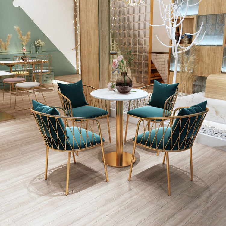 Glam Dinette Set para el hogar 1/2/3/5 piezas Mesa de comedor blanca con sillas de metal