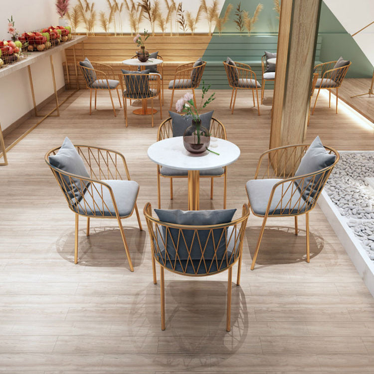 Glam Dinette Set para el hogar 1/2/3/5 piezas Mesa de comedor blanca con sillas de metal