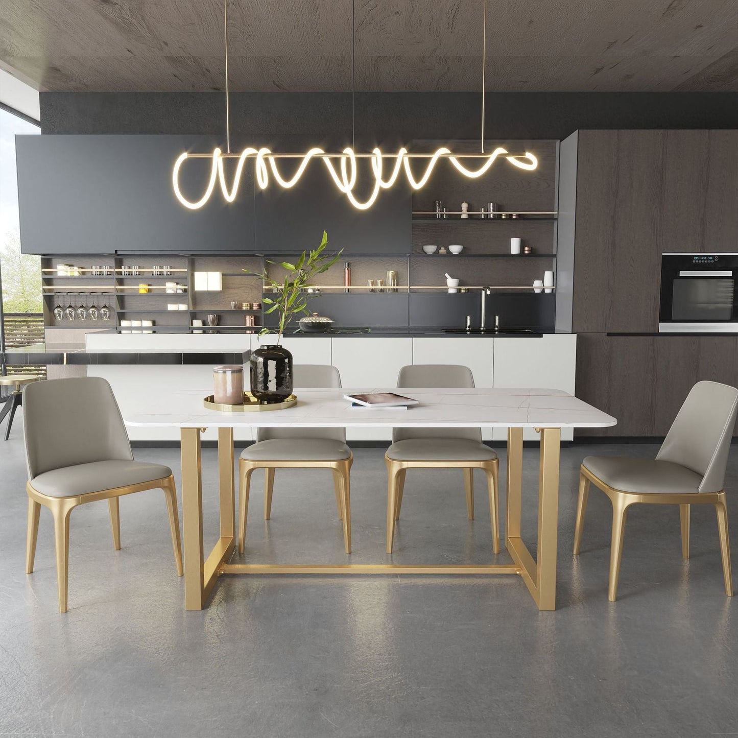 Glam Stone Dining Table Set pour la maison 1/2/5/7 pièces