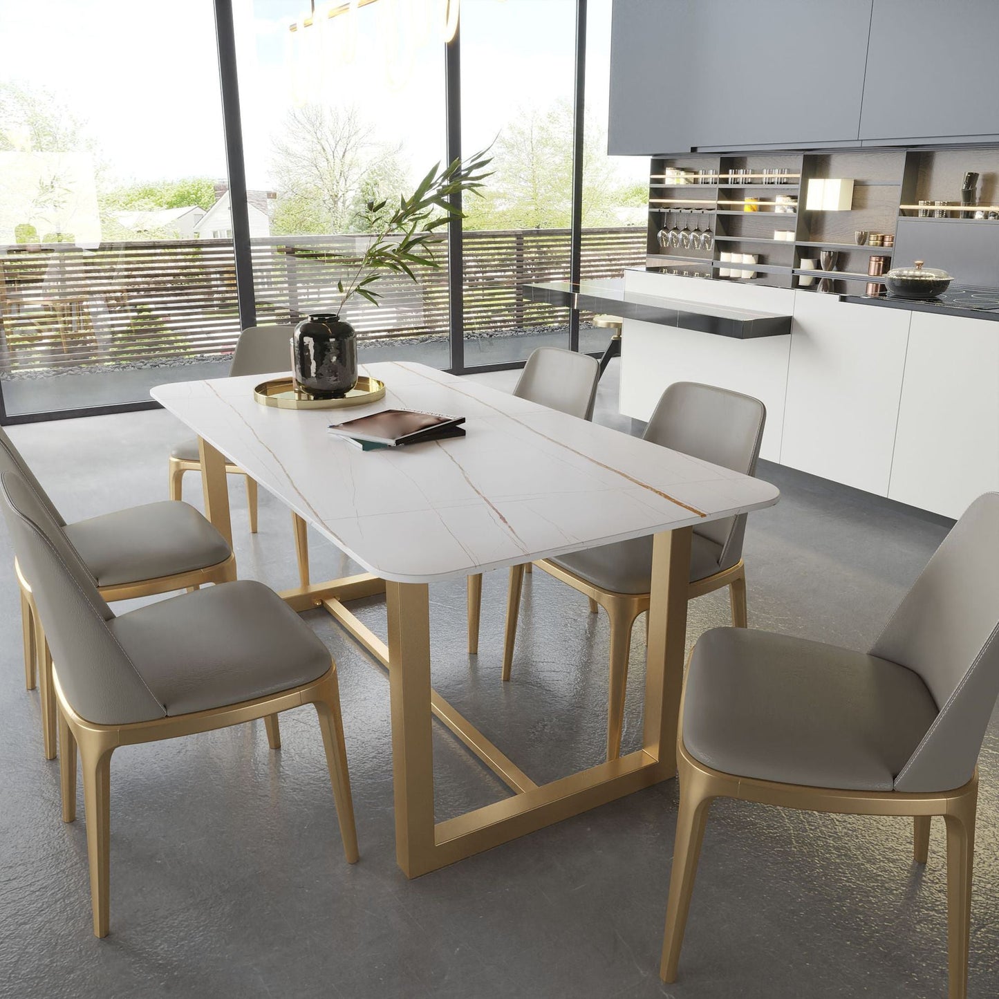 Glam Stone Dining Table Set pour la maison 1/2/5/7 pièces