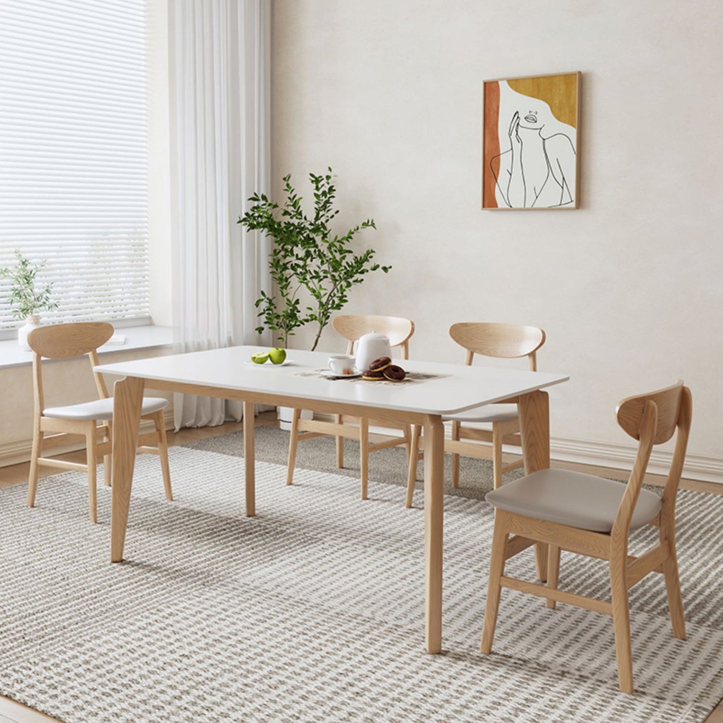 コンテンポラリーダイニングセット1/5 PCSソリッドウッドフレームダイニングテーブルと椅子