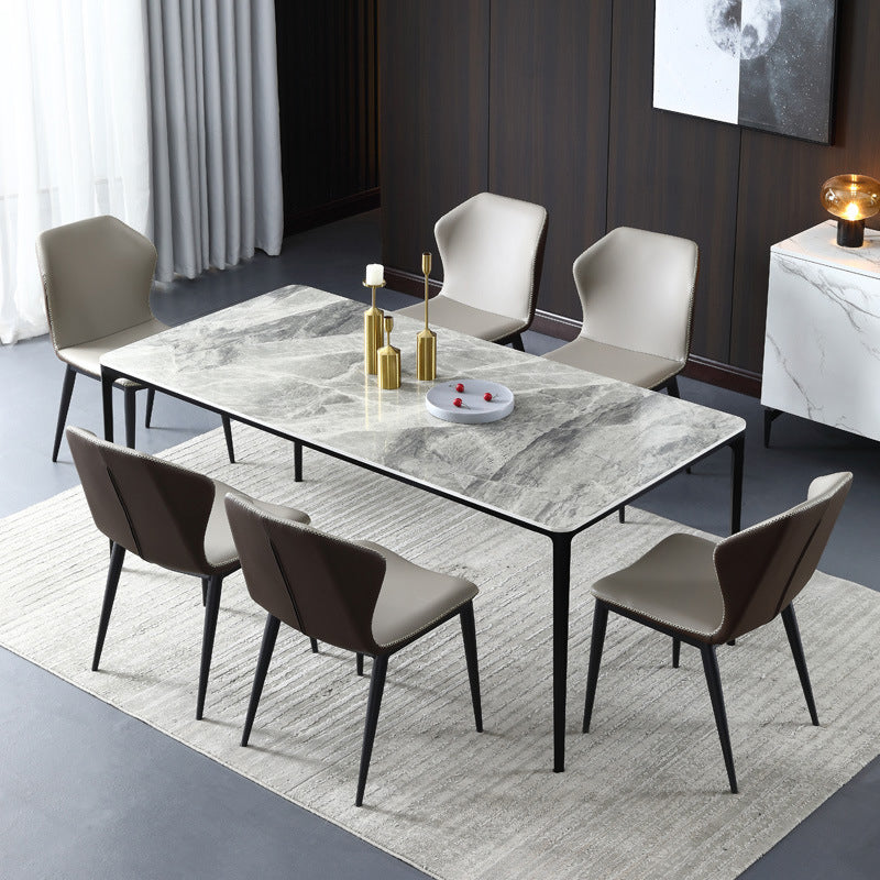 Modern Stone Dining Set 1/4/5/7 Pieces Rectangle Dining Table Set with Wingback Chairs